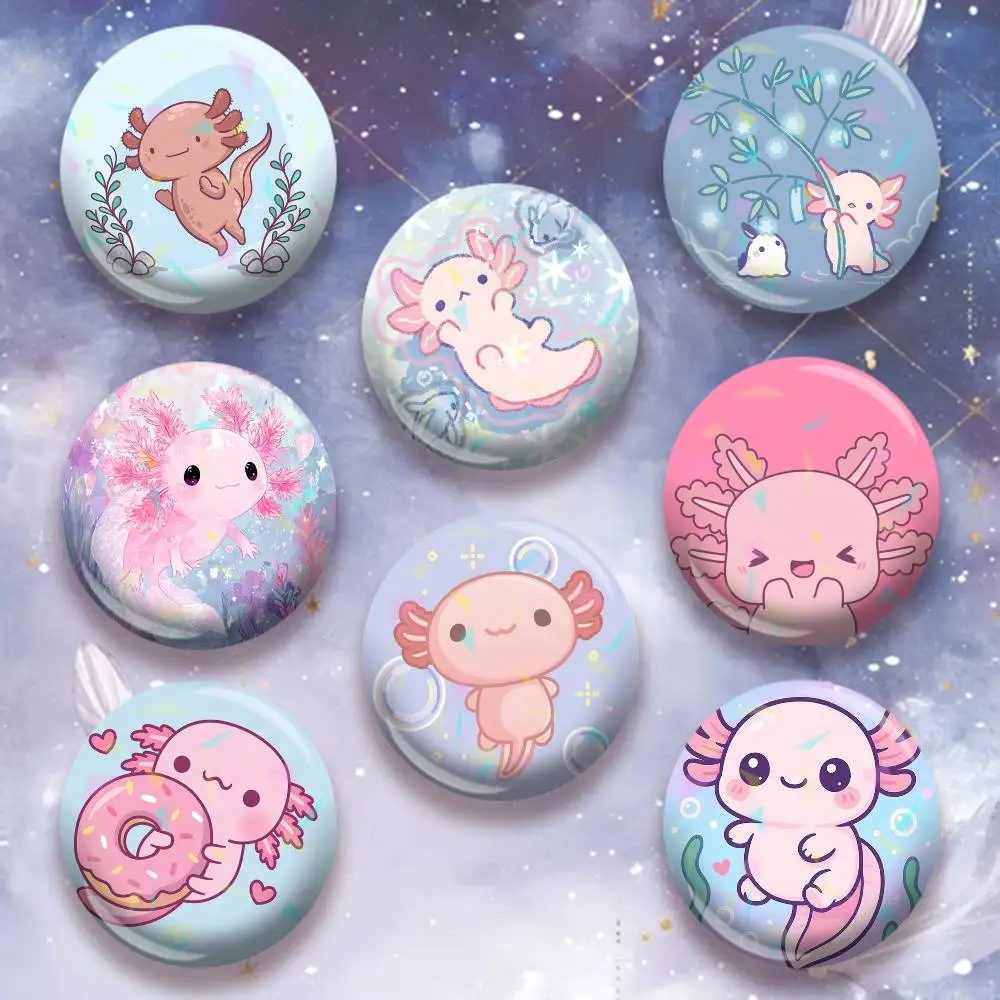 Cartoon cute pink Axolotl  Laser Badge Creative Pins Brooch for Decor Gifts Fans Collect Easter decorations