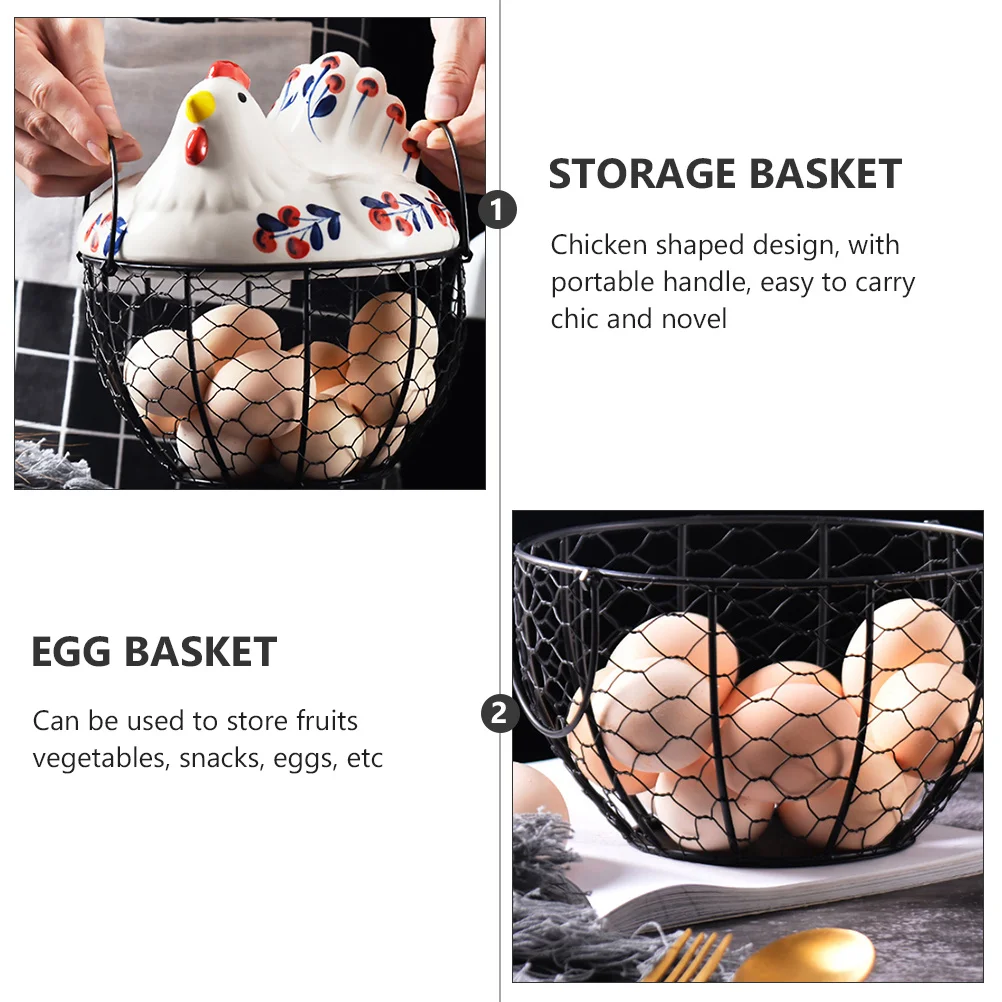 

1Pcs Multifunctional Storage Basket Chicken Covered Egg Holder for Vegetables Fruits Snacks Home Iron Basket Organizer Kitchen