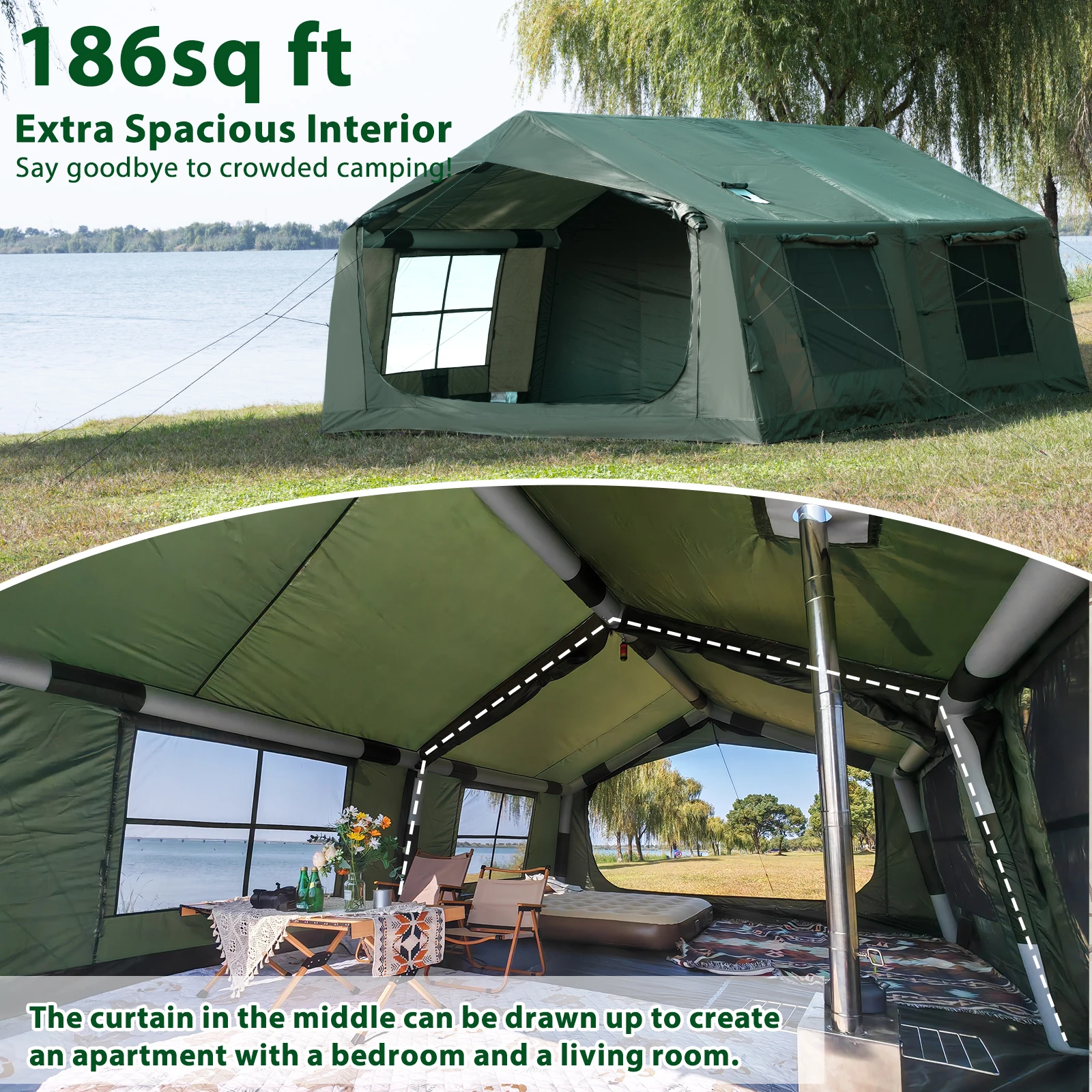 

All-Weather 17.8㎡ Large Inflatable Tent Professional Waterproof TPU Coating for Family Four Season Outdoor Camping