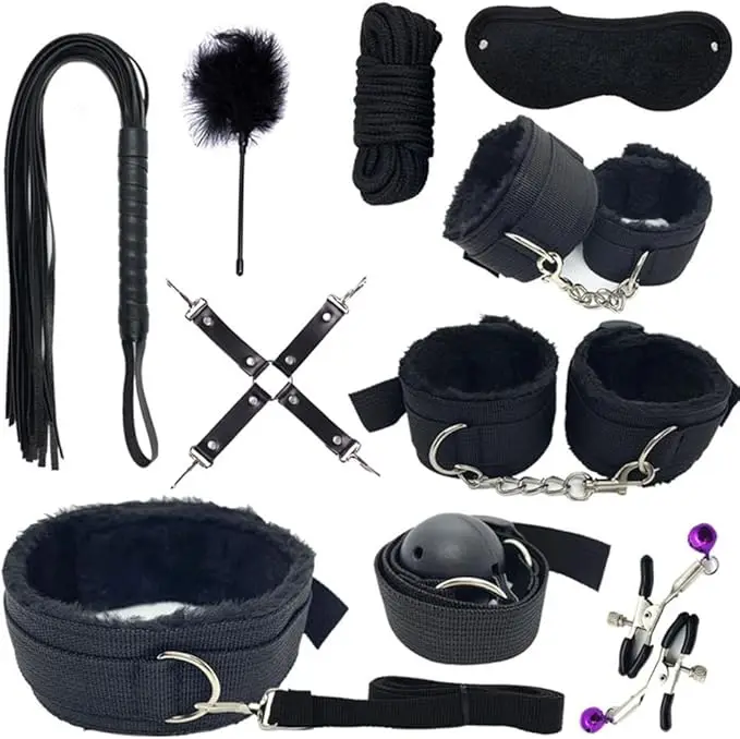 Kit de escravidão sexual ajustável com corrente, restrição para cama queen size, correias para brincadeiras de adultos, jogo de BDSM, coleiras com corrente