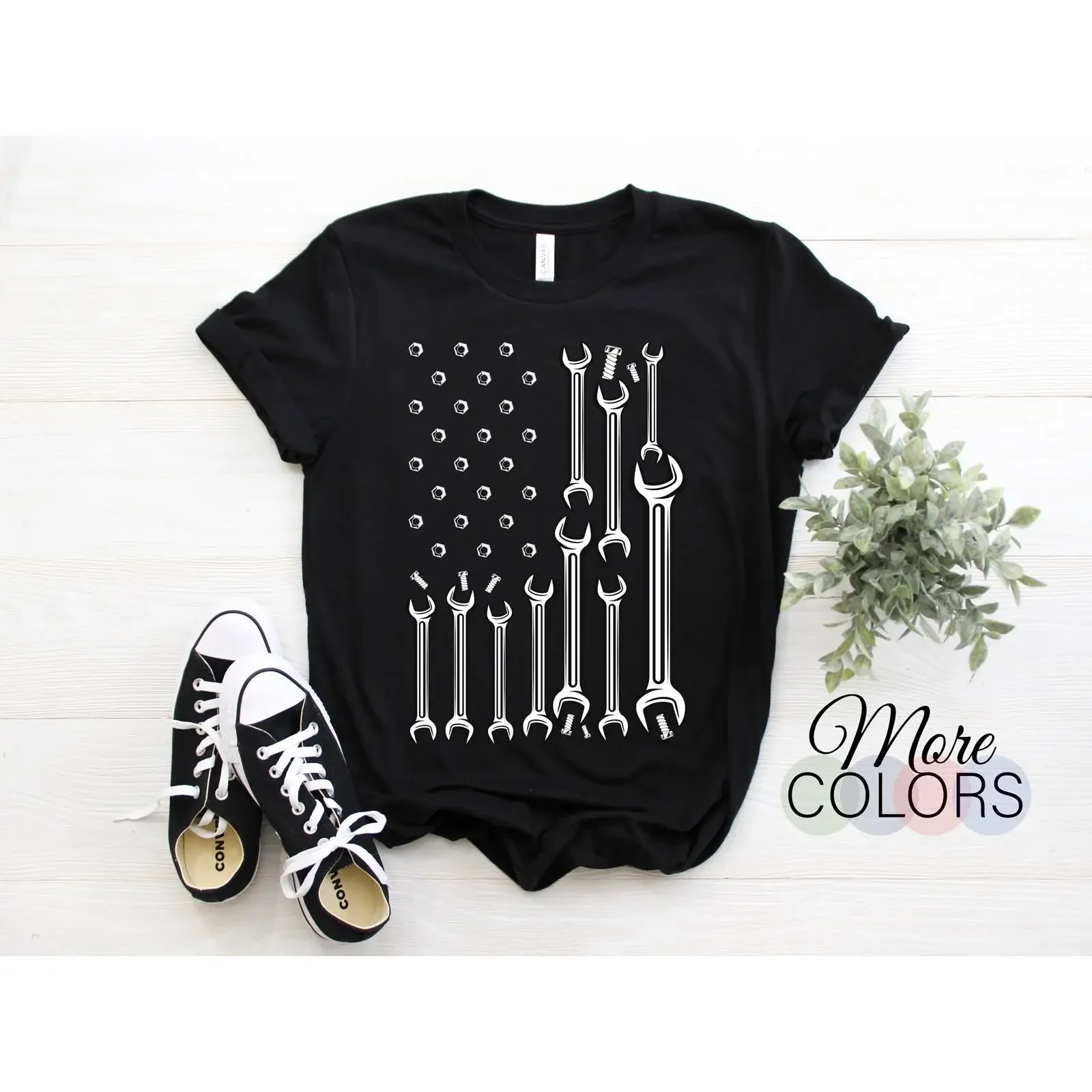 American Flag Mechanic Wrenches USA Patriotic T Shirt Repair Tools for Birthday Christmas  vintage Washed Breathable Stretched
