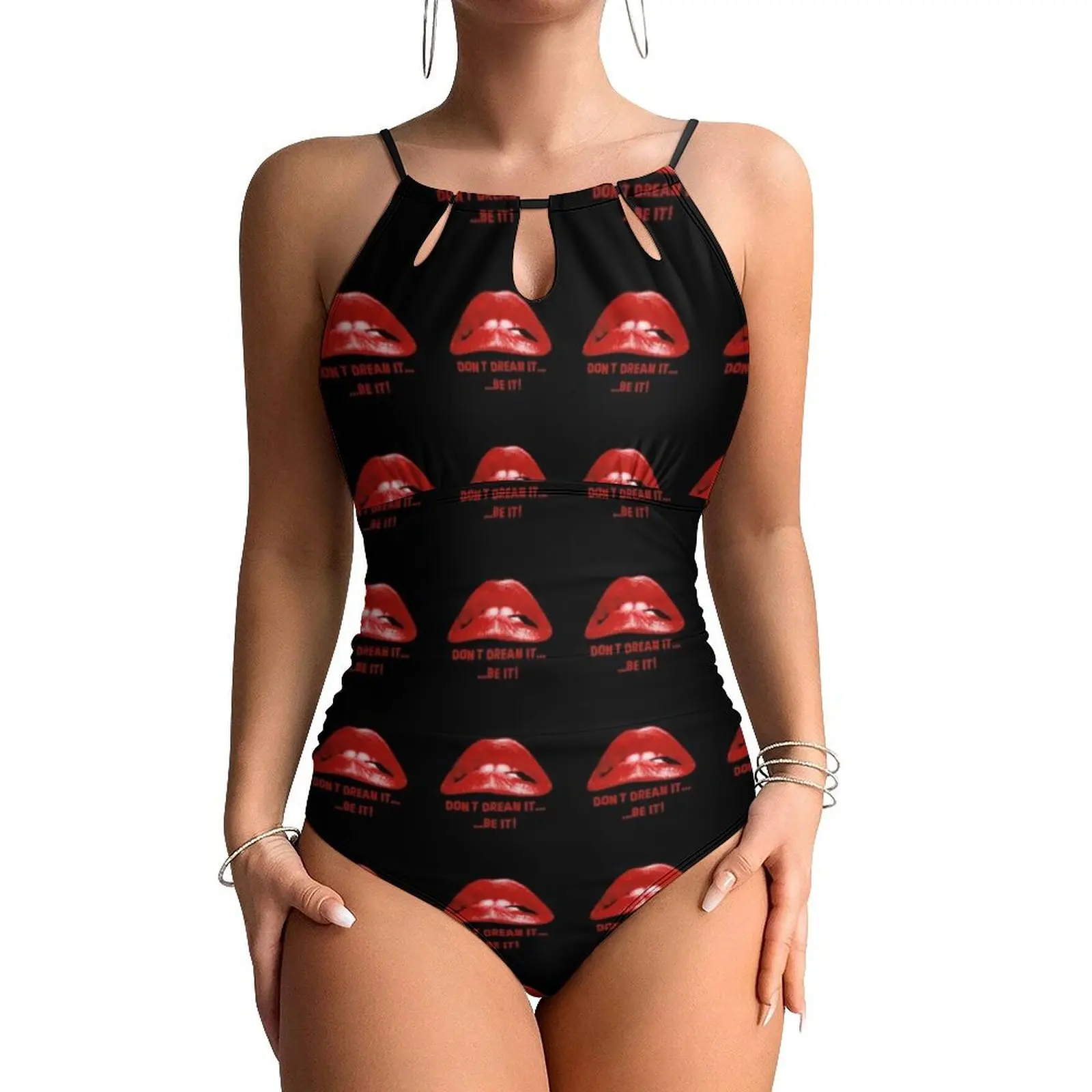 

Lips Print Swimsuit Do Not Dream It One Piece Swimwear Push Up Fashion Monokini Sexy Beach Design Bodysuit