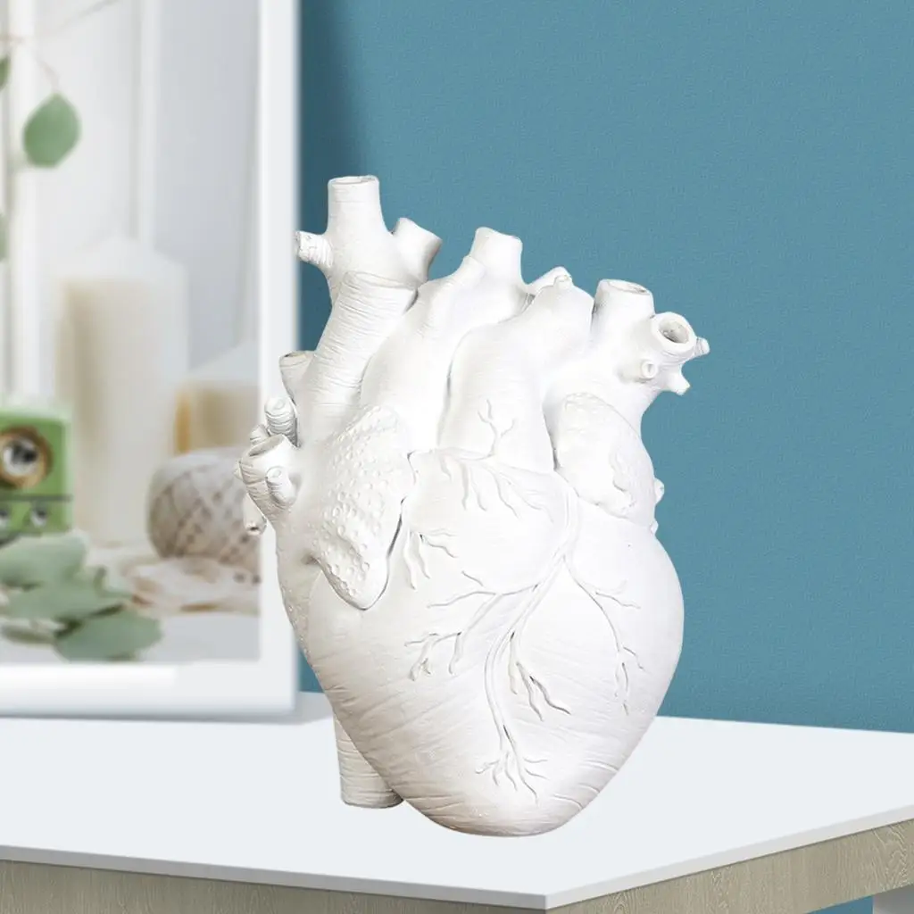 Anatomical Heart Vase Resin Statue Flower Pot Ornament Gold 15x10.5x21CM