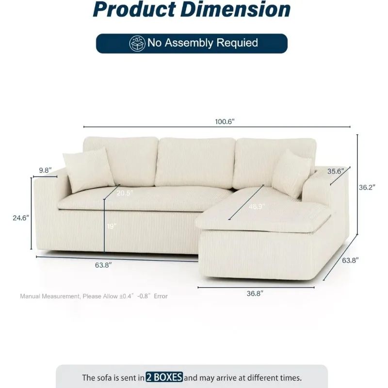 3-zits L-formige Bank Met Diepe Zitting، أريكة سحابية مقاس 101 بوصة، Gezellige Modulaire Banken، بنك سروال قصير كبير الحجم #6