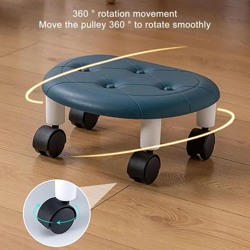 Low Rolling Stool Portable Pulley Wheel Round Stool Pedicure Chair Patio Low Stools 360Degree Rotating Accessory Ground for Home