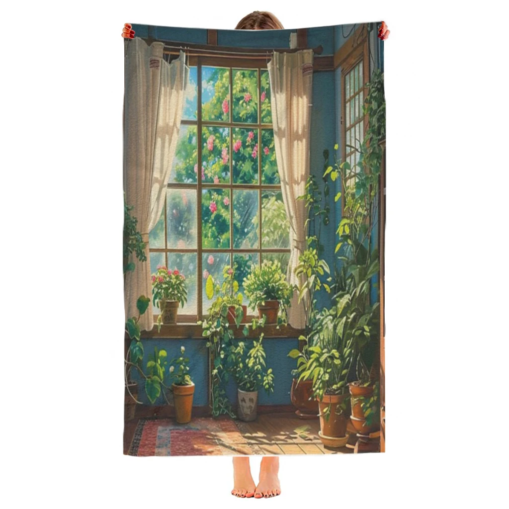 plants room Beach Towel  Poncho Bathing Towels Cover-ups Quick Dry Sand Free Yoga Spa Gym Pool