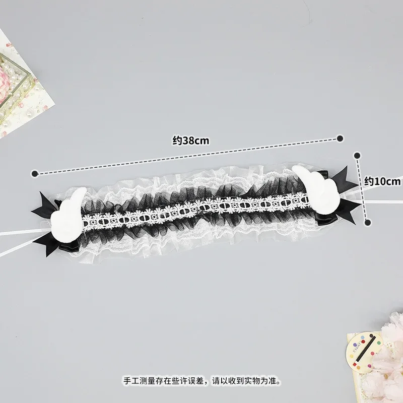 천사의 날개 로리타 스위트 여성 머리띠 대비 색 프릴 레이스 리본 활 헤어 밴드 헤어핀 애니메이션 메이드 머리 장식