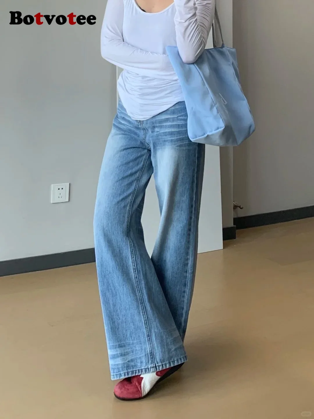 

Botvotee American Crease Washed Wide Leg Jeans Women - High Waist Straight Denim Pants Vintage Loose Fit Trousers Ins Style