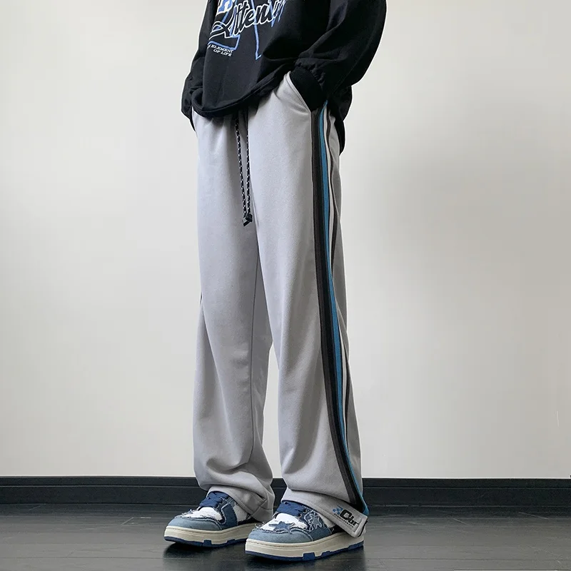 

Trendy Striped Sports Pants Men's Spring Autumn Loose Casual Straight Leg Long Trousers Sweatpants Faionable Youth Sle