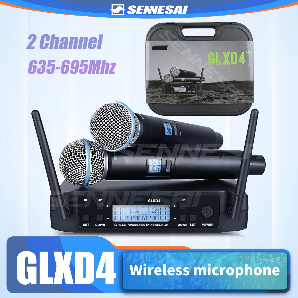 

GLXD4 Professional Dual Wireless Microphone Karaoke Home System Performances UHF Dynamic 2 Channel Handheld，With Carrying Case