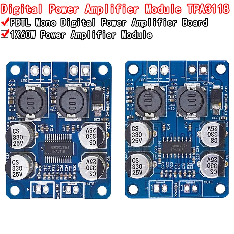 DC 8V-24V TPA3118 60W Mono Digital Audio Power Amplifier Board Amp Module For Arduino