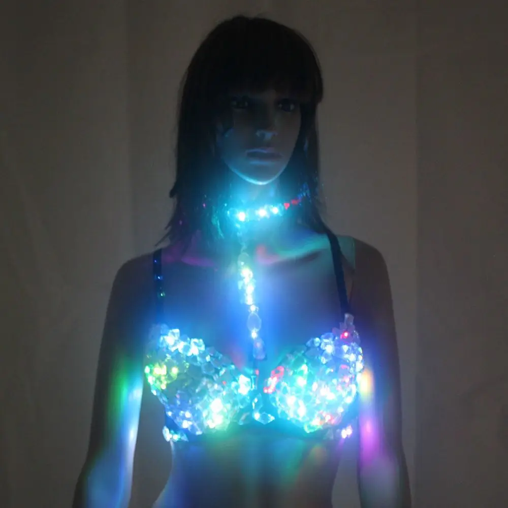 Sexy luminous bikini stage dance show singer led bra costume