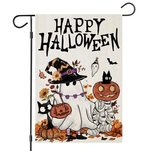 Happy Halloween Decorations Pumpkin Ghost Black Cat Bat Garden Yard Flag 12