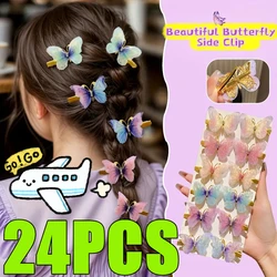24-6PCS Colorful Butterfly Hairpins Girl Hair Clip Barrettes Women Sweet Hair Ornament Rainbow Headwear Fashion Hair Accessories