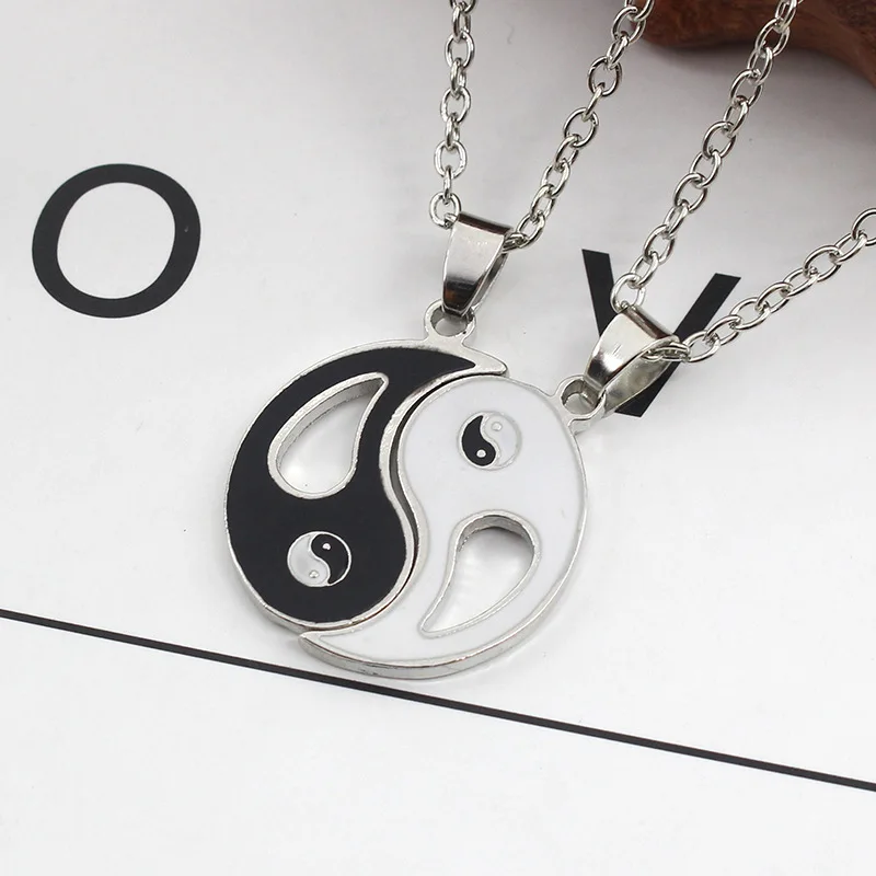 2Pcs Tai Chi Necklace for Men Women Chinese Style Yin Yang Pendant Chain Necklace Jewelry Trendy Accessories  Valentine's Gifts