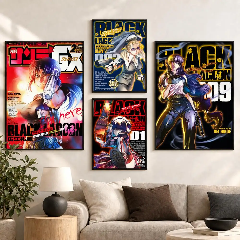 Black Lagoon Anime Action Series Mercenary Adventure Poster Aesthetic Art Print for Bedroom & Living Room Decor, Unframed