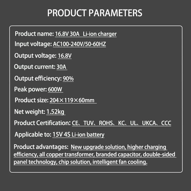 16.8V 30A Lithium Battery Fast Charger For 4S 14.4V 14.8V 15V Energy Storage Outdoor UPS Solar System Li-ion Chargers XT60 XT90