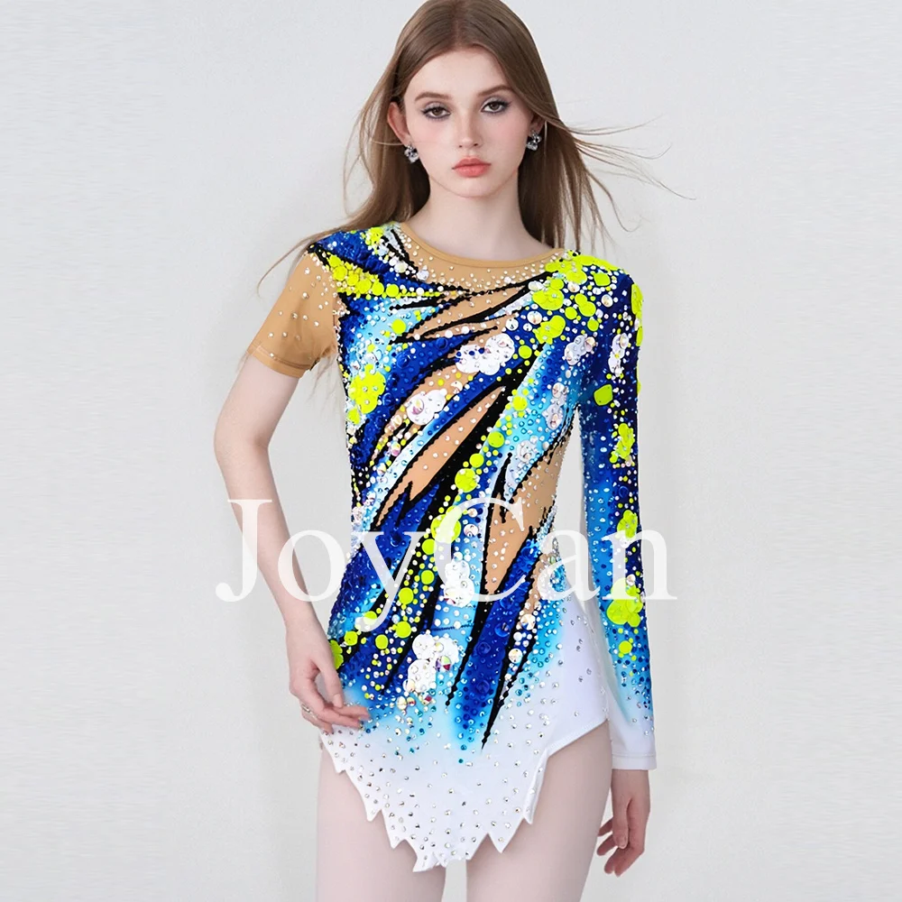 JoyCan художественный гимнастический леорд для девочек, костюмы для соревнований, трико для художественной гимнастики, танцевальные женские синие