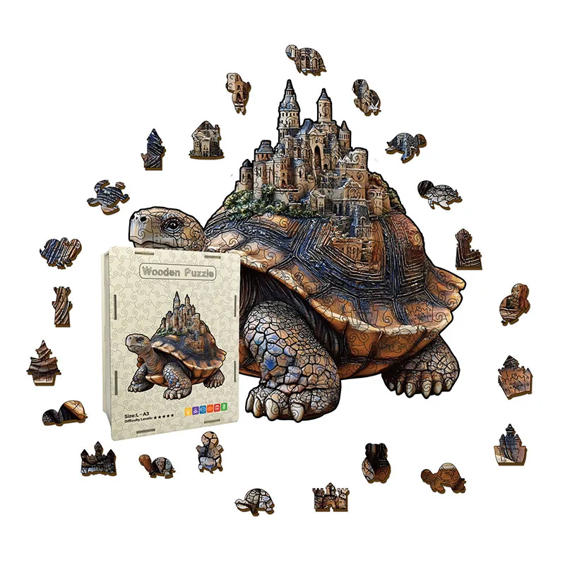 

113/174pcs Wooden Turtle jigsaw Puzzle Irregular Shaped Puzzle Stress-Relieving Game Fun Educational Toys Gifts For Home Decor