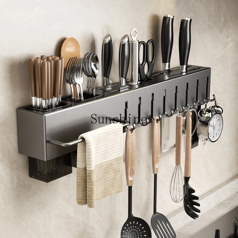 Stainless steel kitchen shelf wall-mounted multi-functional non-punching integrated chopstick cage storage
