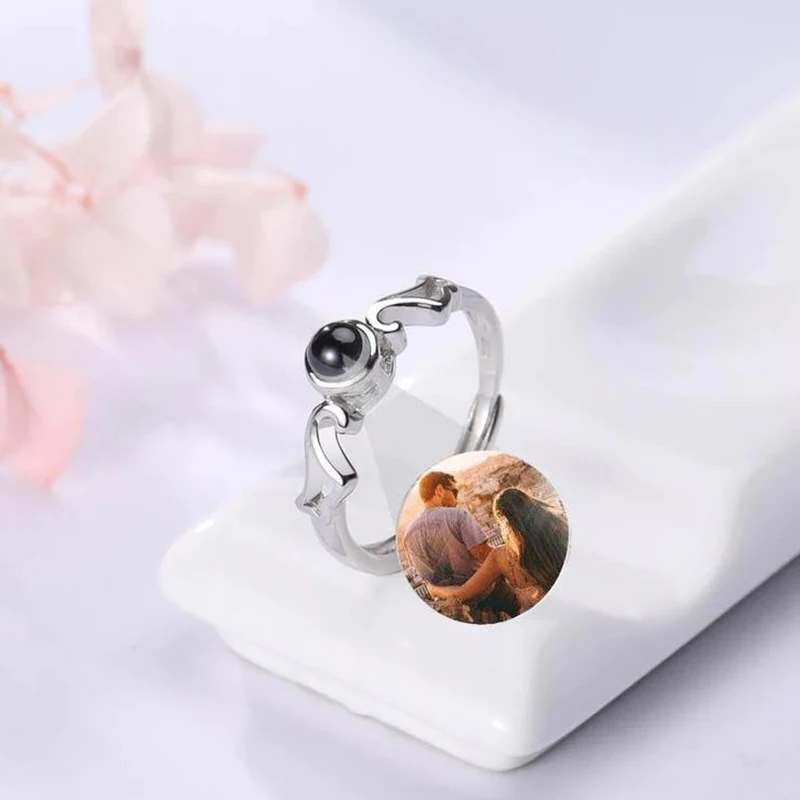 Bague en argent regardé personnalisée pour couple, matiques de projection photo, cadeau de mariage, cadeau commémoratif