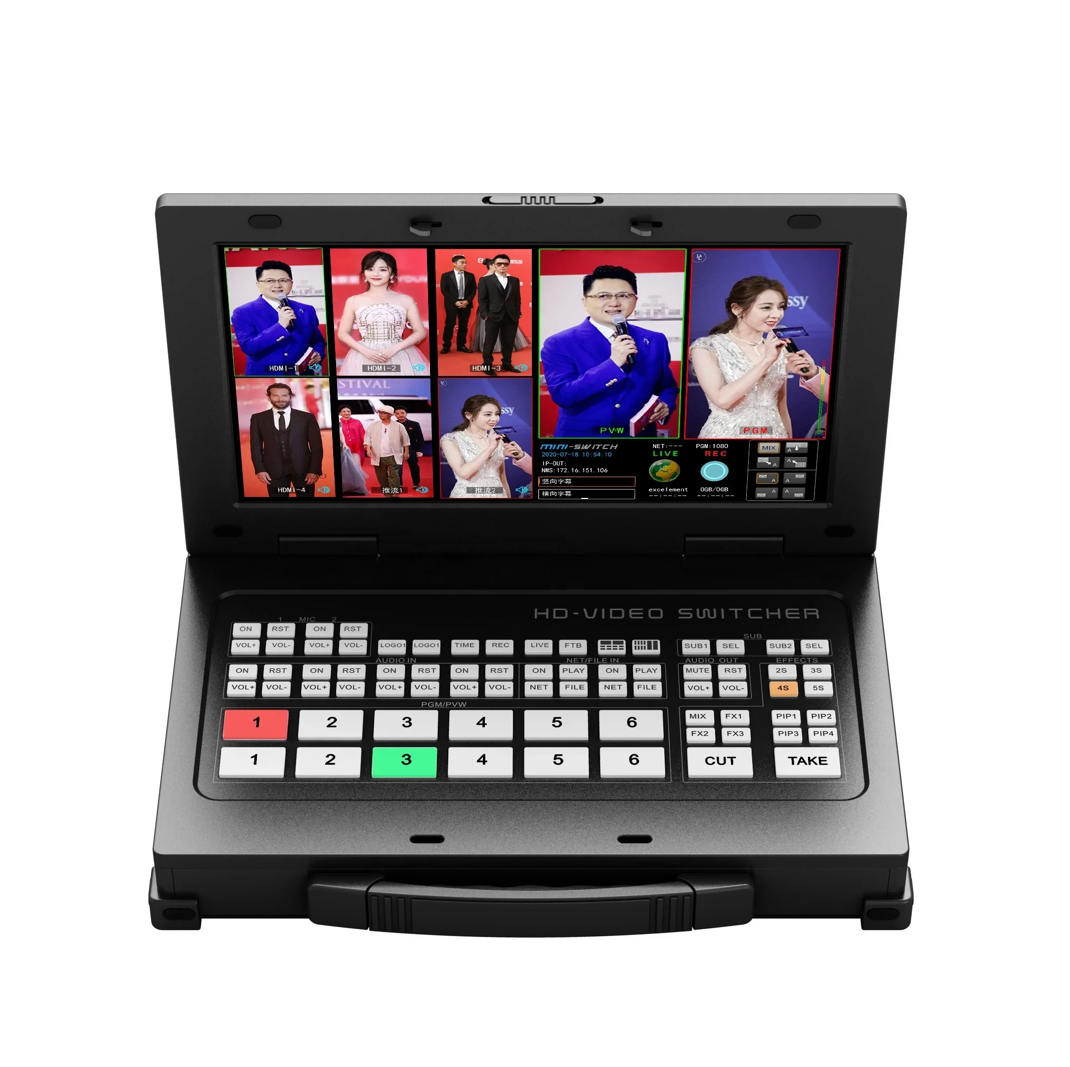 Tele-medicine TV studio live streaming multi view format portable 4 channels H DMI inputs HD video mixer switcher