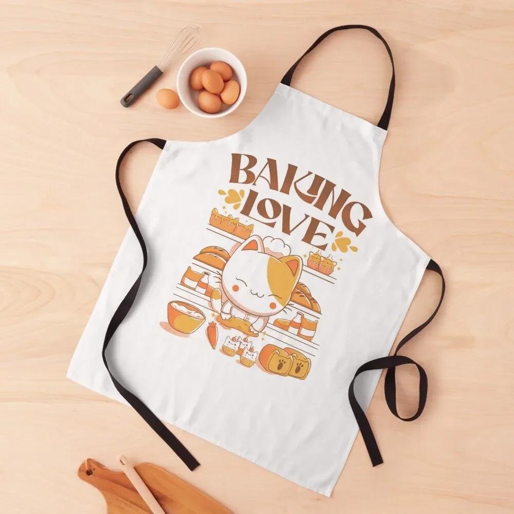 Baking Love Kawaii Cat by Tobe Fonseca Apron Women's Kitchen Kitchens For Men work gowns for women cleaning Apron