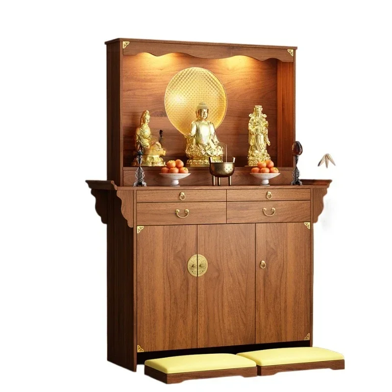 Tqh Buddha Cabinet God of Wealth Altar Buddha Shrine Home with Door Incense Burner Table Guan Gong Bodhisattva Worship Table