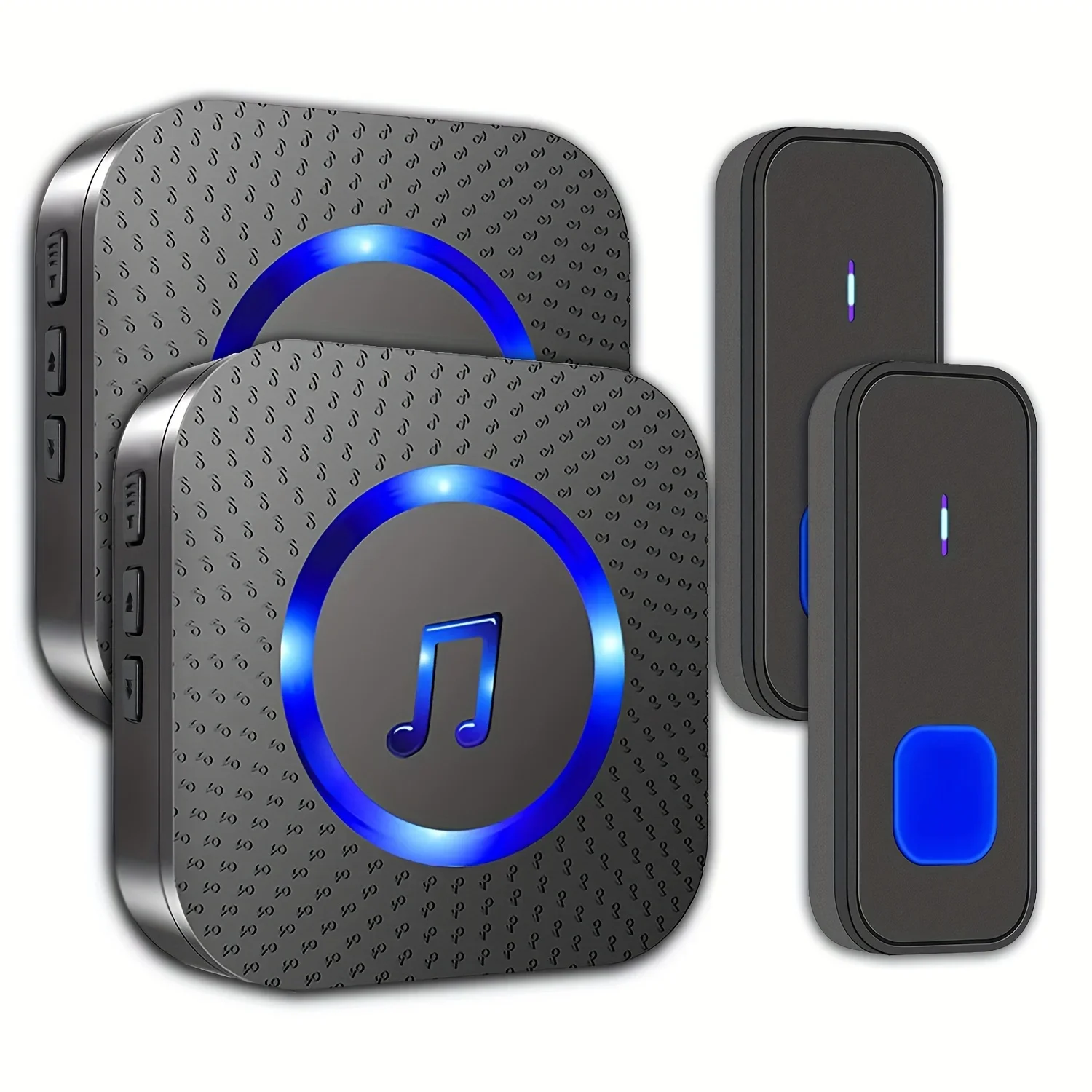 1Set Waterproof Wireless Doorbell Kit - 1,000ft Range, 55 Chimes, 5 Volume Levels, LED Flash, 2 Buttons & 2 Receivers