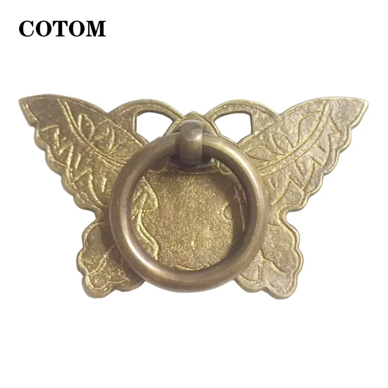 1Set Vintage Brass Kitchen Furniture Bronze Handles Decorative Copper Butterfly Shape Drawer Pull Cabinet Handle for Wood Door