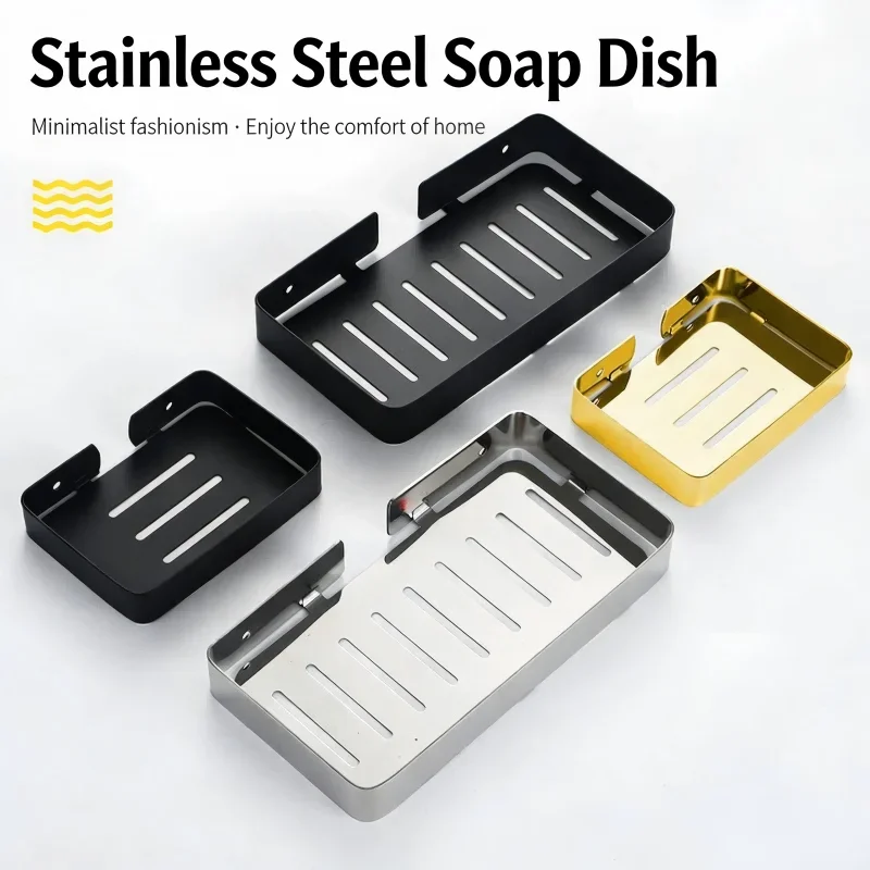 Stainless Steel No-Drilling Soap Holder, Bathroom Shower Soap Dish with Drainage, Hotel Style Rustproof Wall Mount Rack
