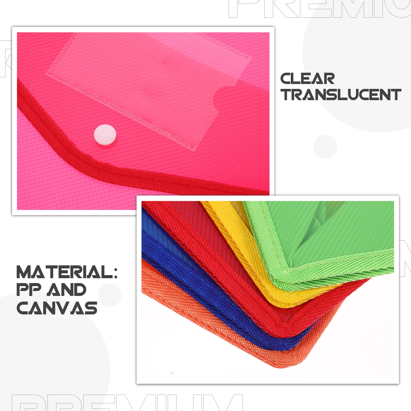 5 قطعة مجلد مستندات A4 تصميم مغلف بلاستيكي شفاف زر إغلاق للتخزين الآمن وتنظيم الملف المحمول