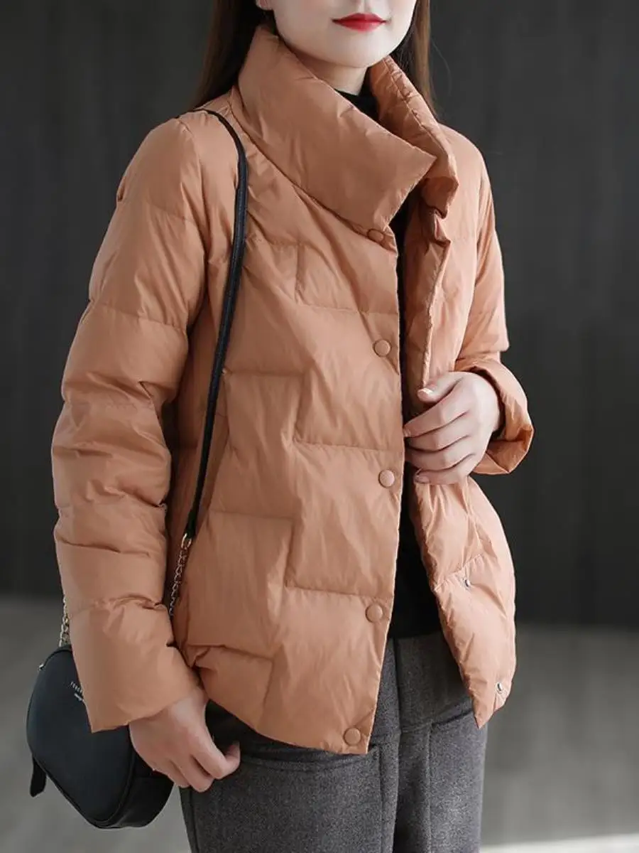 

Женская утепленная куртка-пуховик с воротником-стойкой, модная, с декоративной строчкой, свободного кроя, для ранней осени