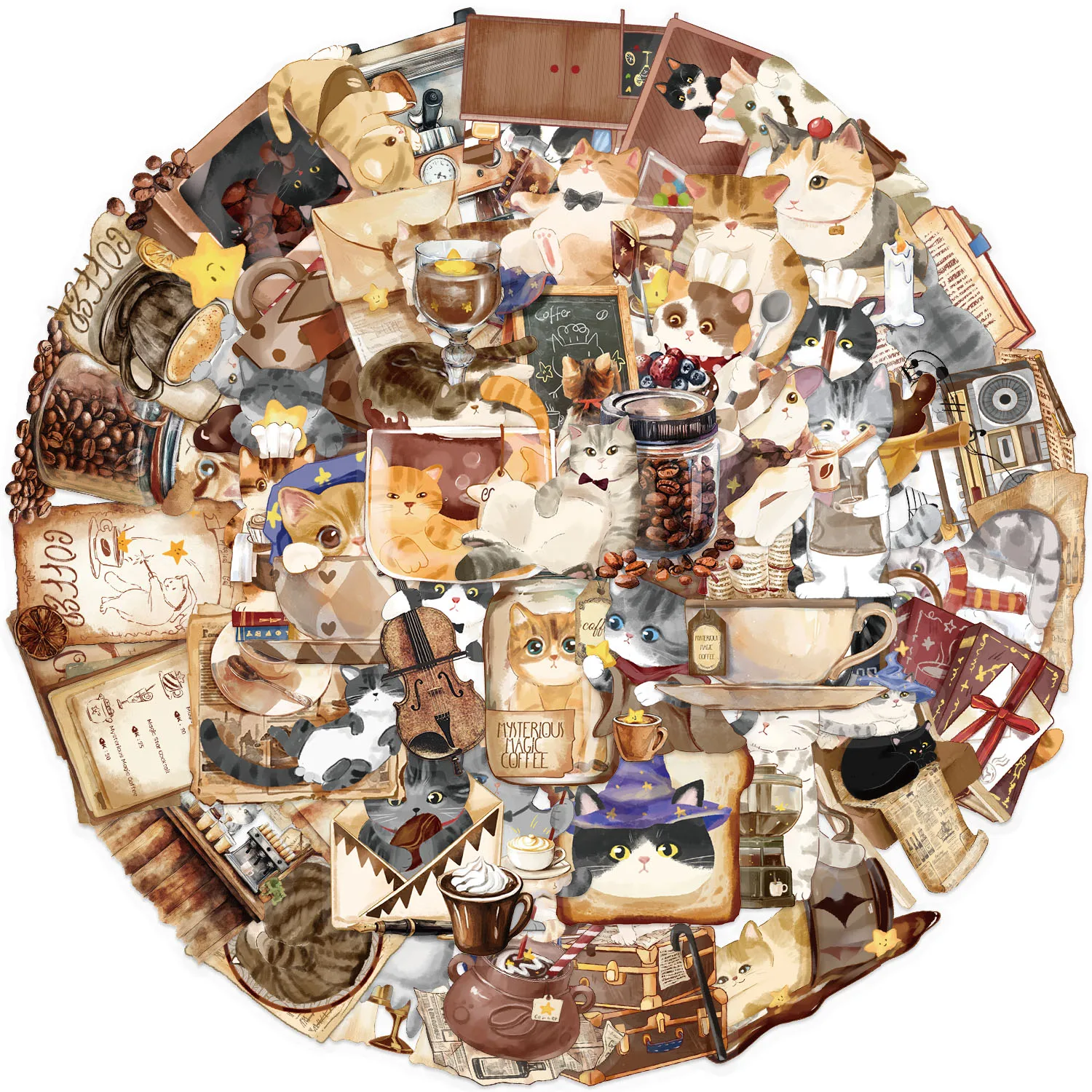 50PCS Spaß Cartoon Magische Katze Aufkleber Scrapbooking Collage Material Telefon Fällen Gitarre Notebooks DIY Dekorative