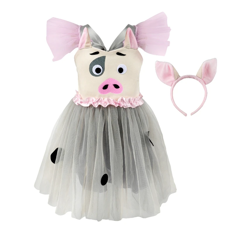 Versatile Little Girl's Adorable Moana Pig Character Dress-Up Outfit Comfortable Pig Dress for Children's Day Stage Performances