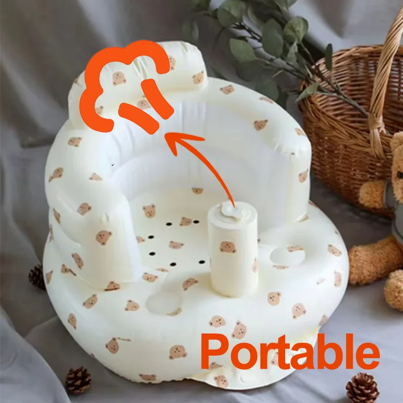 Beer Print Baby Opblaasbare Bank Draagbare Multifunctionele Kinderen Bladerdeeg Leerzitje Oefen Zitten Badstoel Val Veilige Kruk