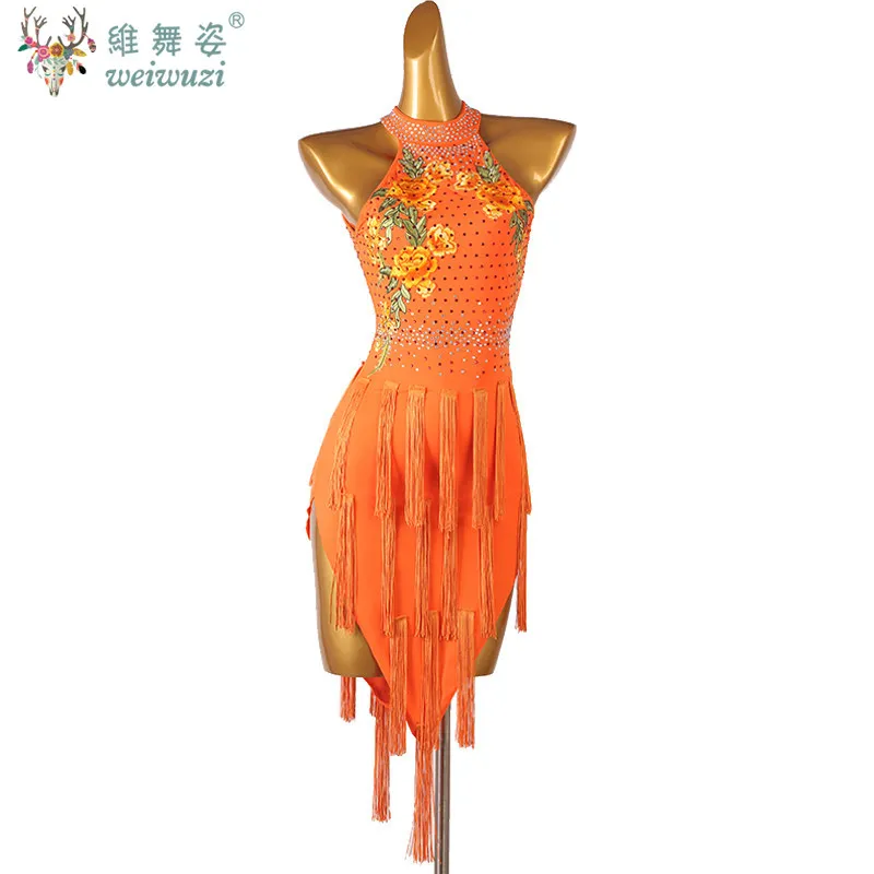 Latin Dance Suit Womens Prom High End Competition Samba Clothes Dancewear Sexy Girls Costume Stage Party Evening Fringed Skirt
