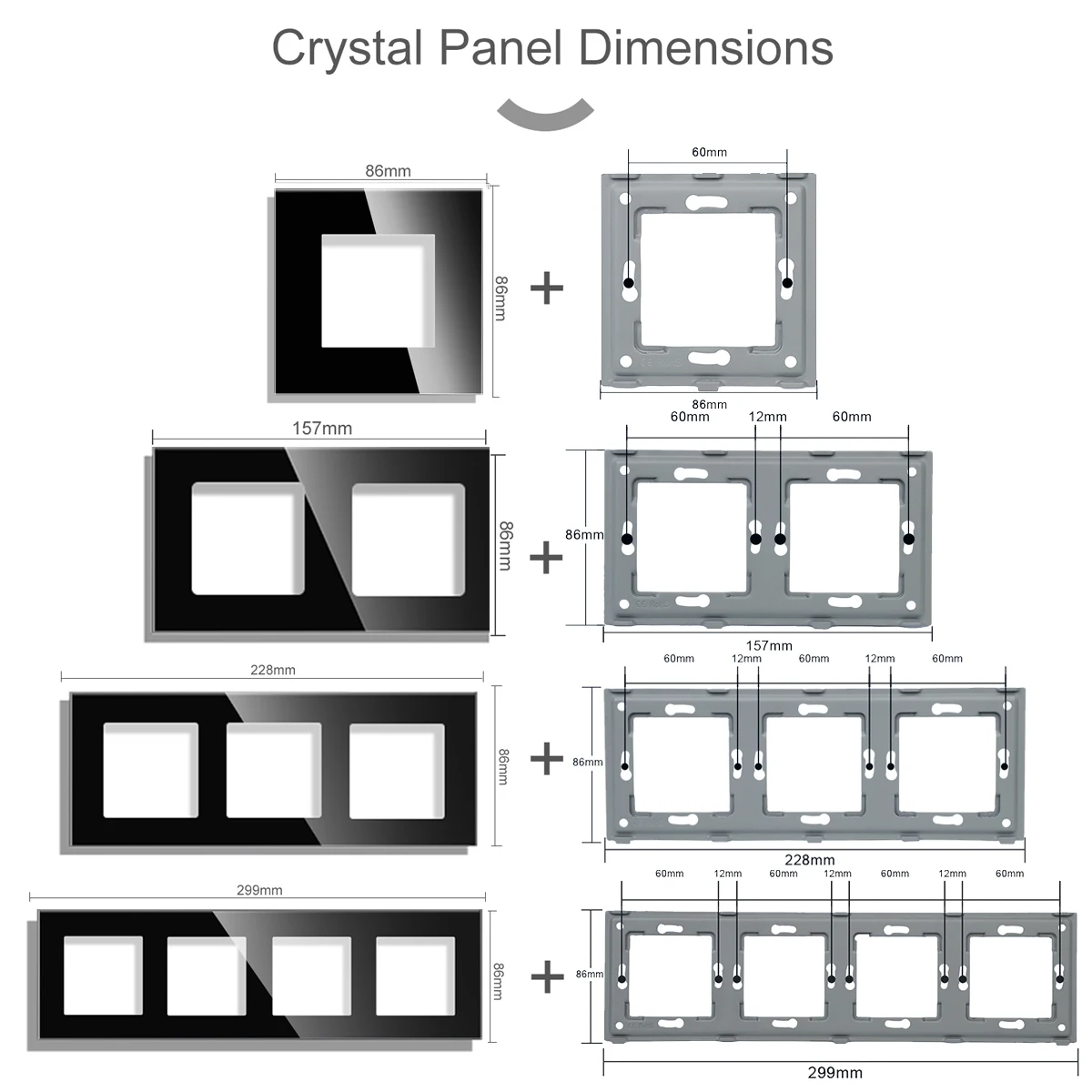 TouchMi Touch Light Switch with EU USB Wall Sockets with TV CAT6 Rj45 Connector Sensor Switches 1Way Black Crystal Wall Switch