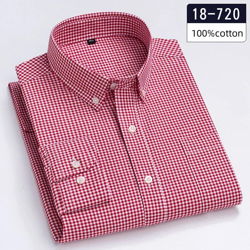 Chemise à manches longues pour hommes, 100 % coton, coupe cintrée, décontractée, douce, à carreaux, avec poche, vêtements pied-de-poule, nouvelle collection