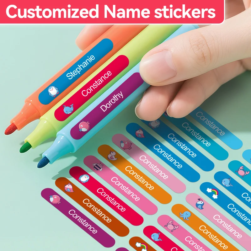 

Personalized Waterproof Stickers Custom Name Tags for School Bottles & Mugs - Vibrant Colors Kids Labels, Durable Adhesive