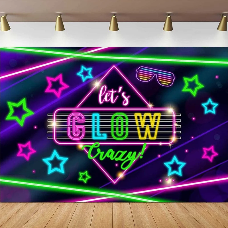 Glow Neon Birthday Photography Backdrop Crazy Party Decor Colorful Light Star Background Cake Table Banner Photo Studio Props