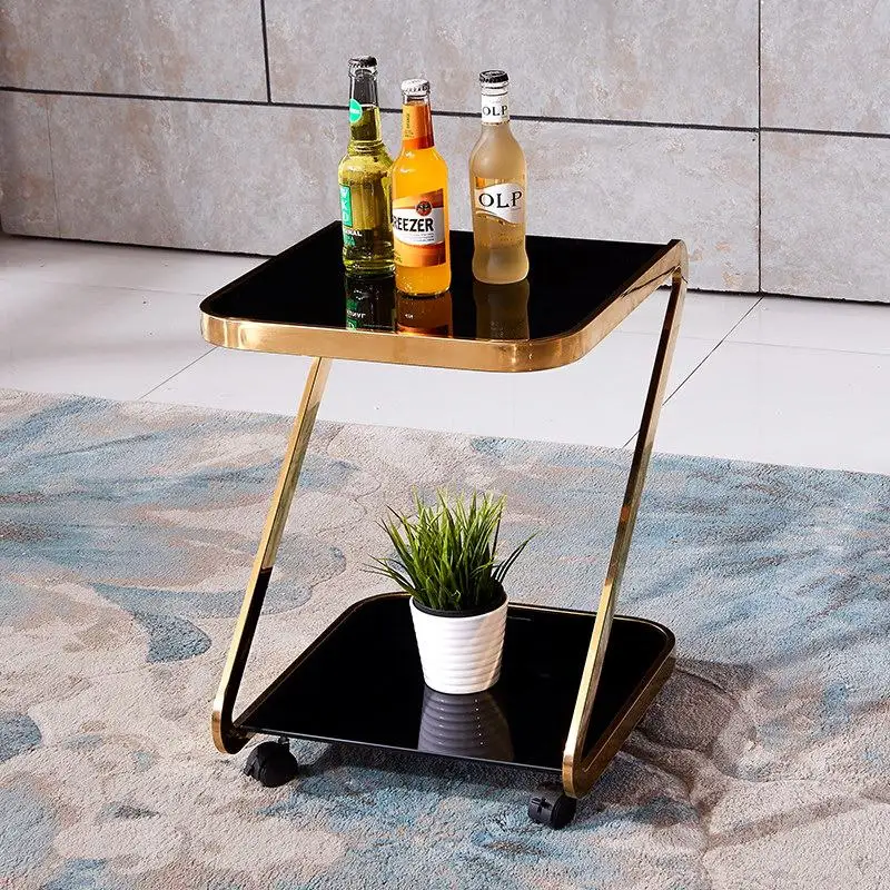 Simple stainless steel gold corner few gold-plated tempered glass sofa corner few sofa edge few mobile small coffee table