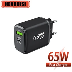 65W GAN USB PD Charger Type C Fast Charging EU/US Plug Power Adapter Quick Charger 3.0 For iPhone 14 Xiaomi13 Samsung Huawei P60