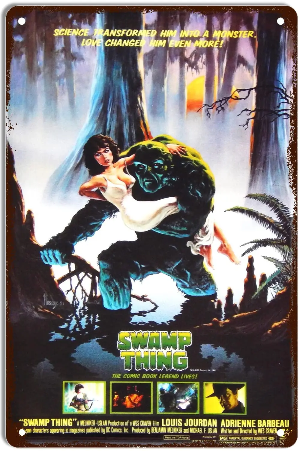 Metal Tin Sign Swamp Thing 1982 Horror Movie Poster Wall Decor Fun for Man Cafe Room Garage Home Kitchen Bar Pub Vintage Retro P