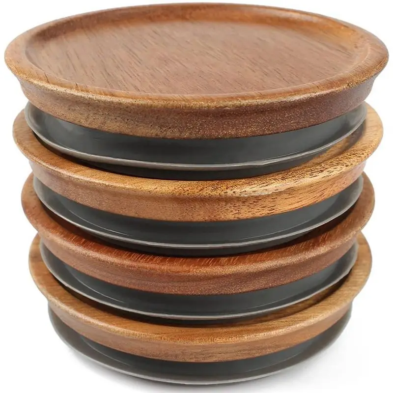 A78I Regular Mouth Jar Lids,Wooden Jar Tops,Canning Lids with Airtight Silicone Seal for Regular Mouth Jars,4 Pack