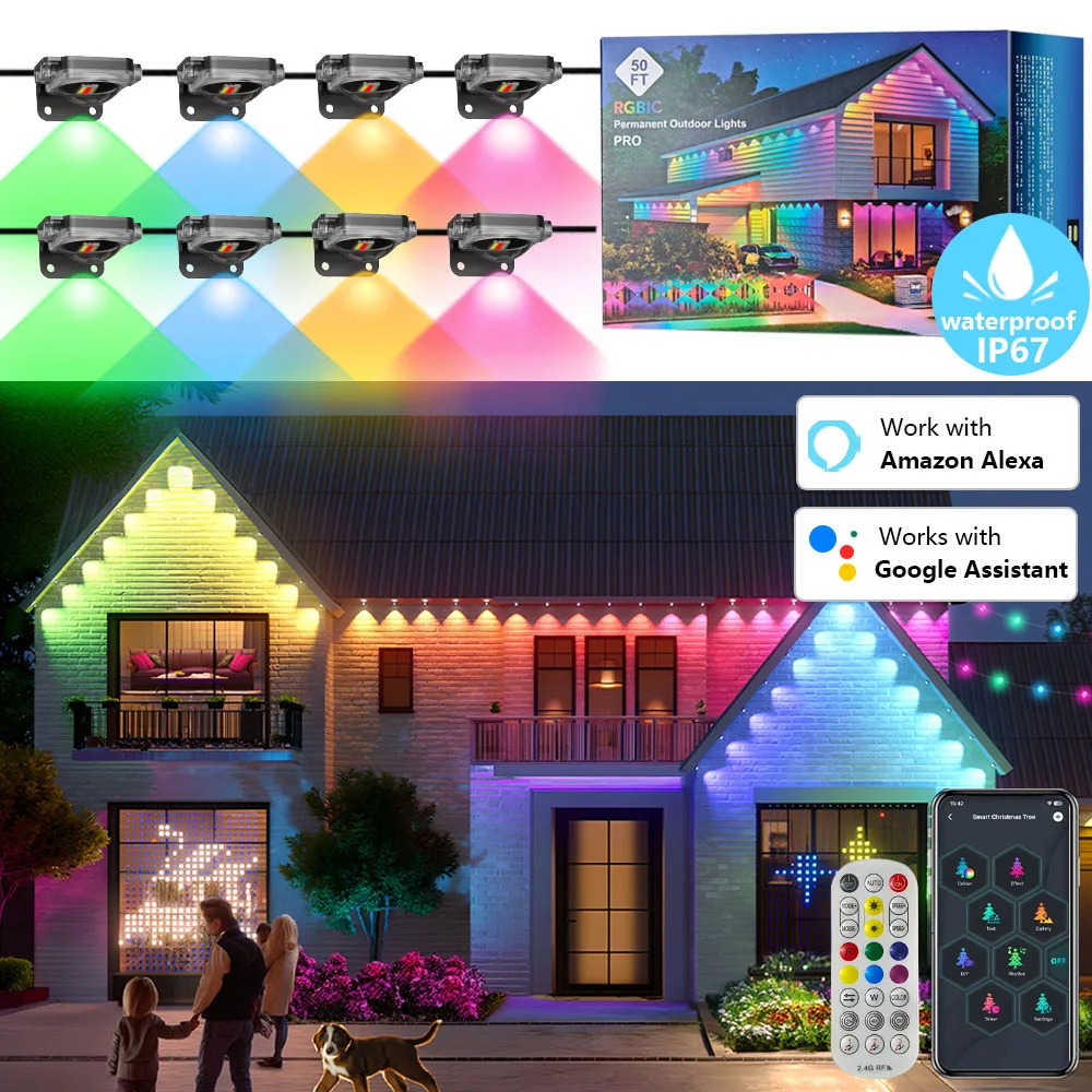 الذكية RGB الطنف أضواء 30M الدائم في الهواء الطلق ضوء APP التحكم DIY وضع الموسيقى IP67 مقاوم للماء لجميع القديسين زينة عيد الميلاد