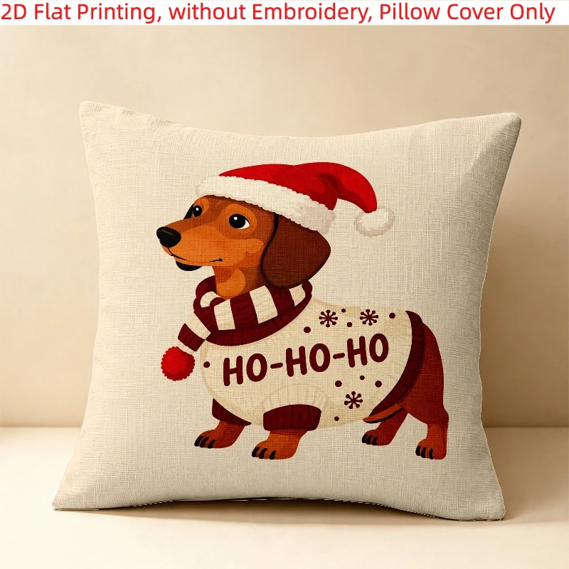 Funny Dachshund Pillowcase, Christmas Dog Sweater Cushion Cover, Cute Holiday Pet Decor, Cozy Living Room Sofa Home Gift for Dog