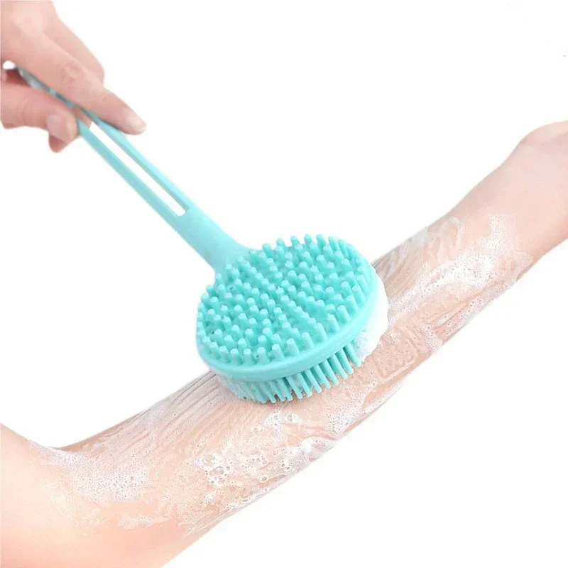 Multi Functional Silicone Shower Brush 2in1 Double-sided Long Handle Dual Use Body Brush Bathing Massage Back Exfoliating Tools