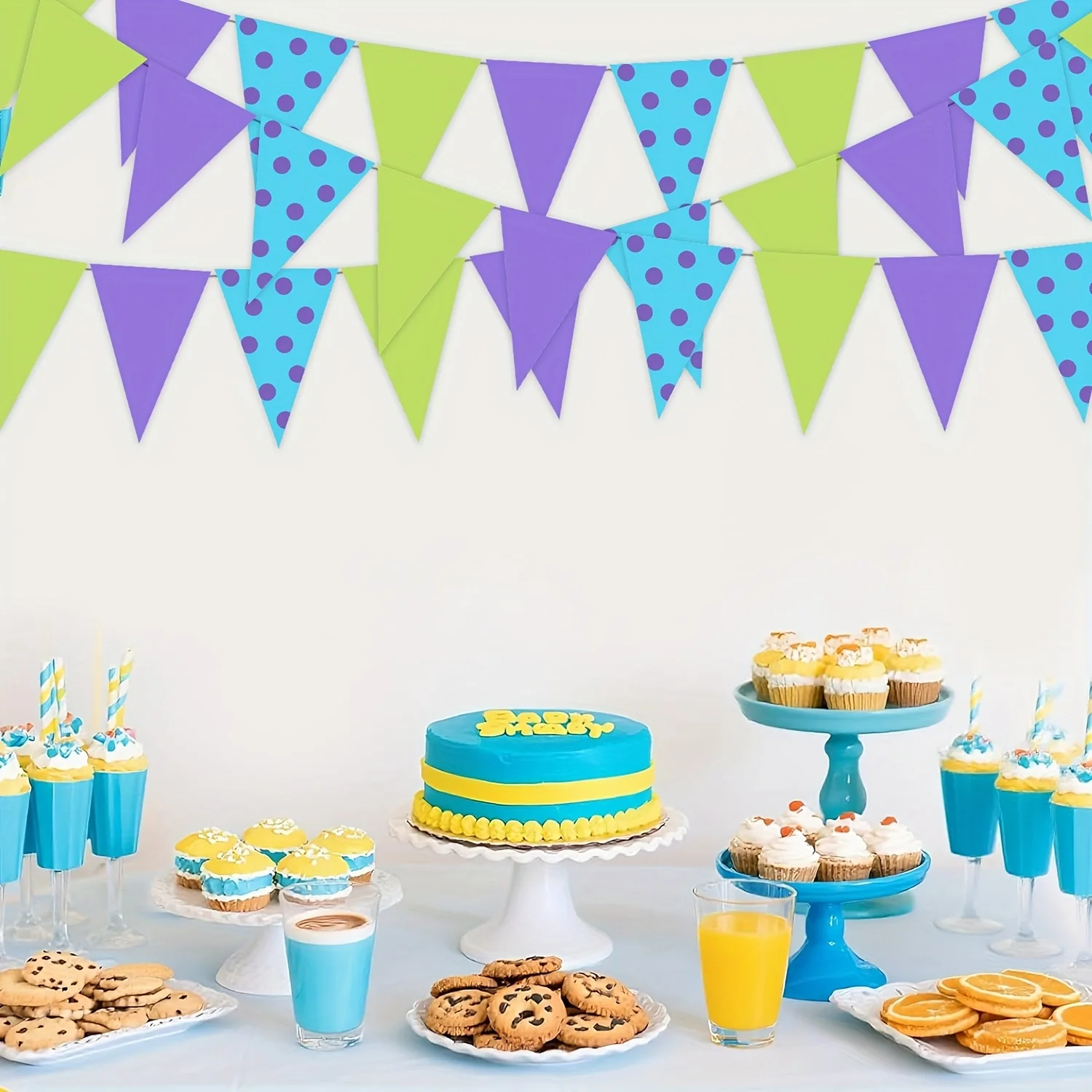

12Pcs Blue Monster Polka Dot Triangle Banners, Birthday Party Decorations for Outdoor & Home