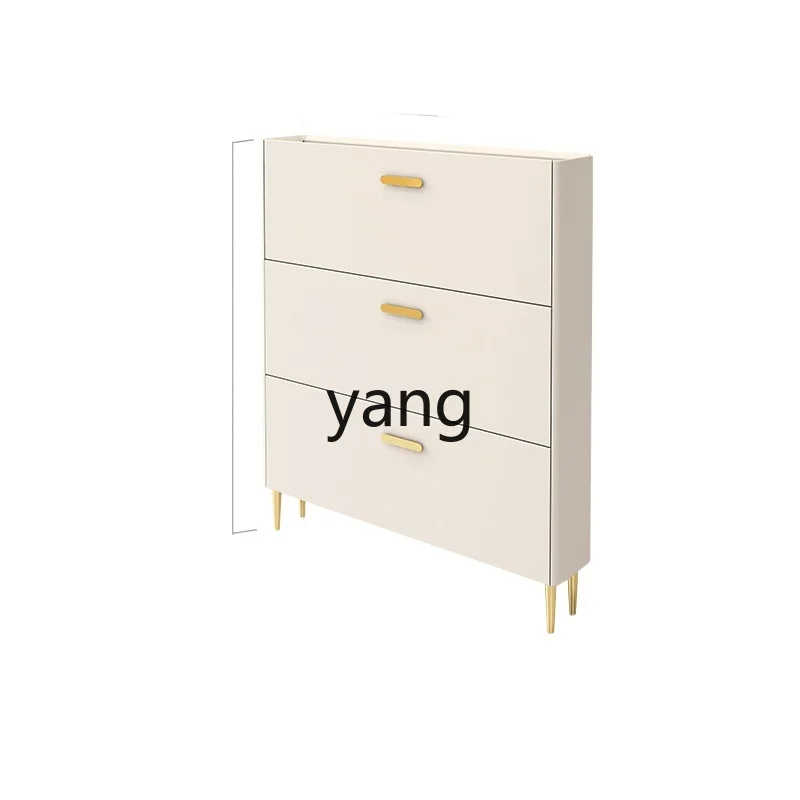 

Yjq Tilting Shoe Cabinet Silent Style Simple Stone Plate Large Capacity Solid Wood Door Rear Storage White Entrance Cabinet